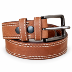 Casual Leather Belt for Men| Camel Brown Top Grain Buffalo Leather, Double Stitched, 40mm Wide