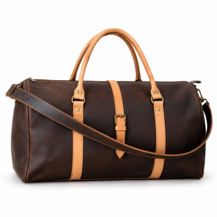 Choco & Tan Leather Duffel Bag Premium Travel Overnight Holdall