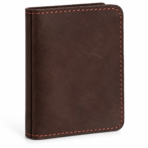 Coffee Leather Bifold Card Holder - Mini Wallet