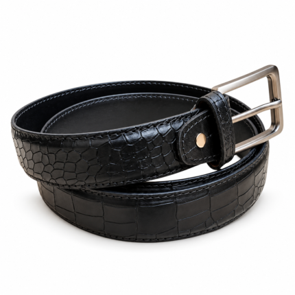 Crocodile Belt for Men Black Embossed Leather 35mm Formal