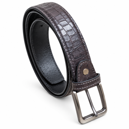 Crocodile Belt for Men Grey Embossed Leather 35mm Formal