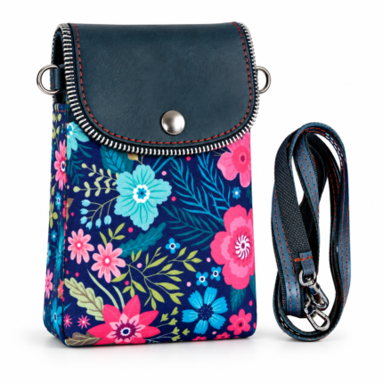 Deep Forest Canvas and Leather Crossbody Mobile Pouch