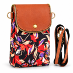 Floral Printed Canvas and Leather Crossbody Mobile Pouch