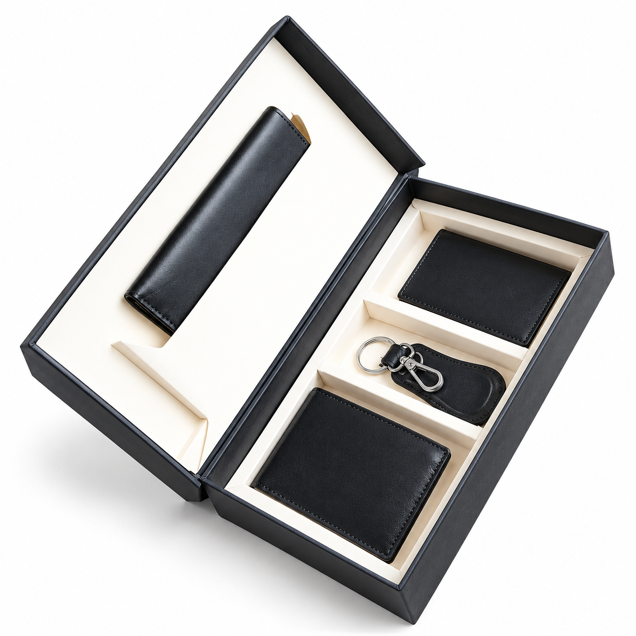 Four Piece Gift Set - Black Leather Wallet and Keyring Four Piece Gift Set - Black Leather Wallet and Keyring