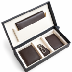Four Piece Gift Set - Dark Maroon Leather Wallet and Keyring