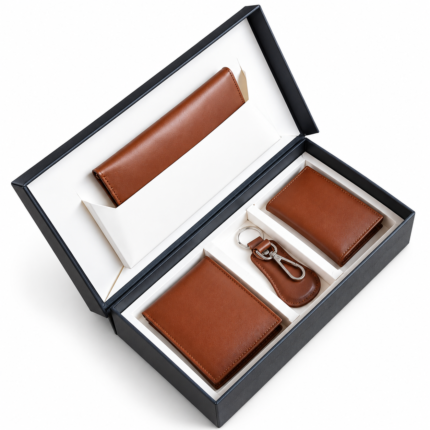 Four Piece Gift Set - Mustard Leather Wallet and Keyring