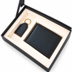 Gift Set for Him - Black Leather Wallet and Keyring