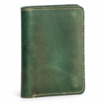 Green Leather Passport Cover | Slim Travel Wallet with Card & Cash Slots