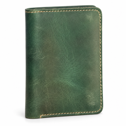 Green Leather Passport Cover | Slim Travel Wallet with Card & Cash Slots
