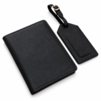 Handmade Leather Passport Cover & Luggage Tag Gift Set- Black