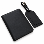 Handmade Leather Passport Cover & Luggage Tag Gift Set- Black