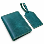 Handmade Leather Passport Cover & Luggage Tag Gift Set- Ocean Green