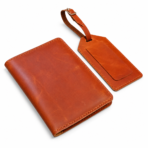 Handmade Leather Passport Cover & Luggage Tag Gift Set- Tan Color