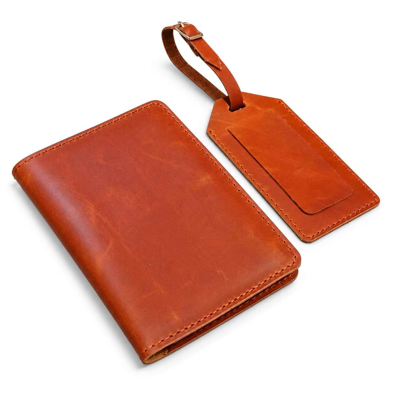 Handmade Leather Passport Cover & Luggage Tag Gift Set- Tan Color