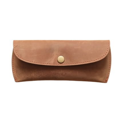 Brown Leather Eyewear Case | Slim Optical Cover with Button Closure