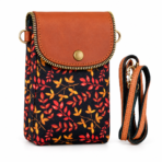 Leafy Canvas and Leather Crossbody Mobile Pouch
