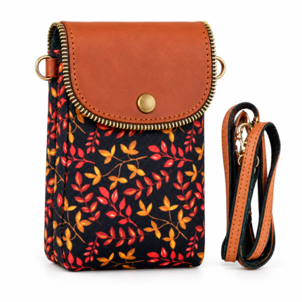 Leafy Canvas and Leather Crossbody Mobile Pouch