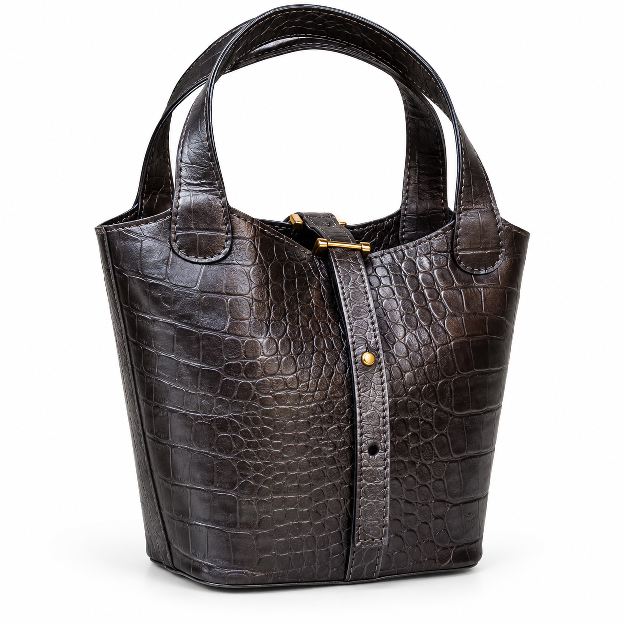 Leather Bucket Bag for Women |Crocodile Embossed Structured Mini Top Handle Handbag with Stopper Lock Leather Bucket Bag for Women |Crocodile Embossed Structured Mini Top Handle Handbag with Stopper Lock
