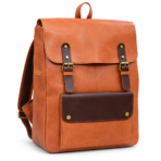 Leather Laptop Backpack Mustard & Dark Brown Travel Backpack