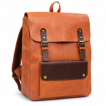 Leather Laptop Backpack Mustard & Dark Brown Travel Backpack