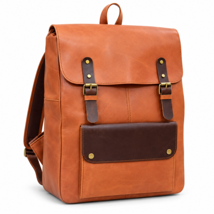 Leather Laptop Backpack Mustard & Dark Brown Travel Backpack