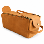 Leather Toiletry Bag Tan Travel & Shaving Dopp Kit