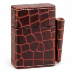Maroon Crocodile Embossed Leather Cigarette Case |  Tobacco Cover with Lighter Pouch