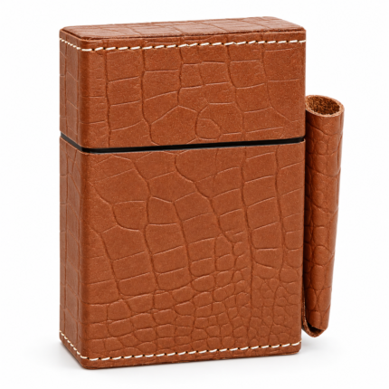 Mustard Crocodile Embossed Leather Cigarette Case with Lighter Pouch