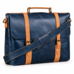 Navy Classic Leather Laptop Bag 14" & 15"| Blue & Tan Cow Leather
