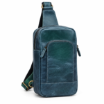 Navy Leather Sling Bag for Men & Women | Full-Grain Cowhide with YKK Zipper