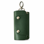Olive Leather Key pouch | Slim Pull-Up Key case with 6 Hooks