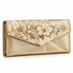 Pearl Leather Clutch Bag with Flower Printed Flap