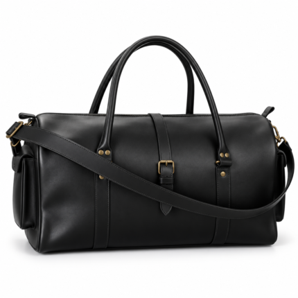 Premium Black Leather Duffel Bag Travel & Weekender Bag