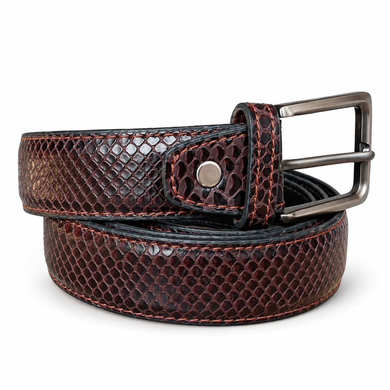 Snake Pattern Formal Belt for Men Dark Brown Embossed Leather 35mm Snake Pattern Formal Belt for Men Dark Brown Embossed Leather 35mm