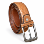 Snake Pattern Formal Belt for Men Tan Embossed Leather 35mm
