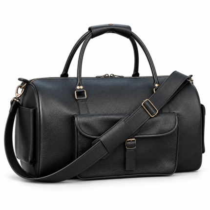 Softy Black Leather Duffel Bag Travel & Weekender Bag
