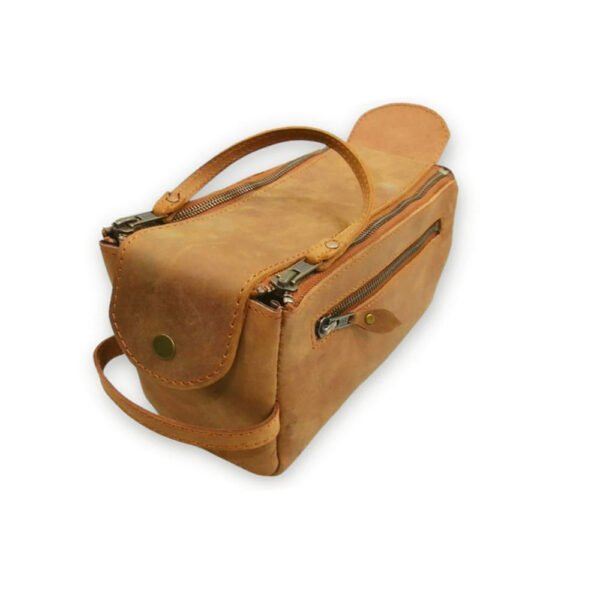 Leather Toiletry Bag Tan Travel & Shaving Dopp Kit
