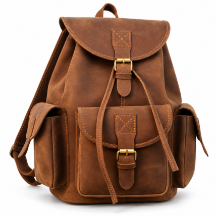 Vintage Dark Brown Leather Backpack Handmade Full-Grain Drawstring Rucksack