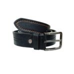 Black Leather Casual Belt - Contrast Stitched 40mm Wide